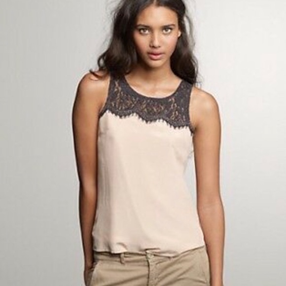 J. Crew Factory Tops - J. Crew Factory Cream Silk w/ Lace Tank Top Sz 4
